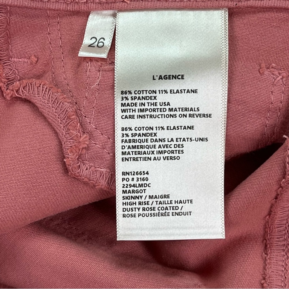 SOLD! L’AGENCE Margot High Rise Skinny Jeans Coated Dusty Rose - Picture 14 of 15